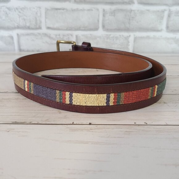 Duluth Trading Company Mens Leather Fabric Belt Brass Buckle Classic Quality 36 - Picture 3 of 8